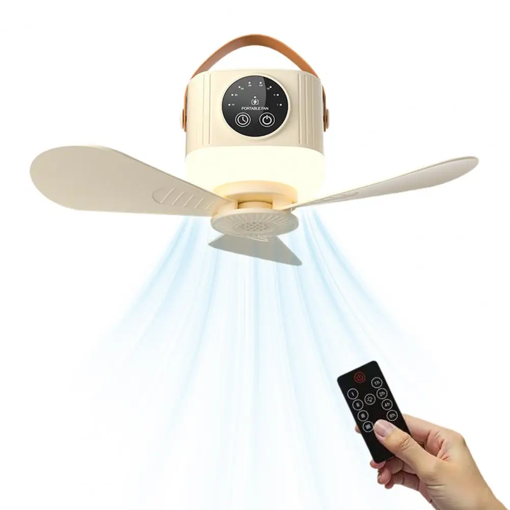 Camping Fan with LED Light Rechargeable Tent Fan with Remote Control & Detachable Blades 4 Speeds 3 Brightness USB Ceiling Fan