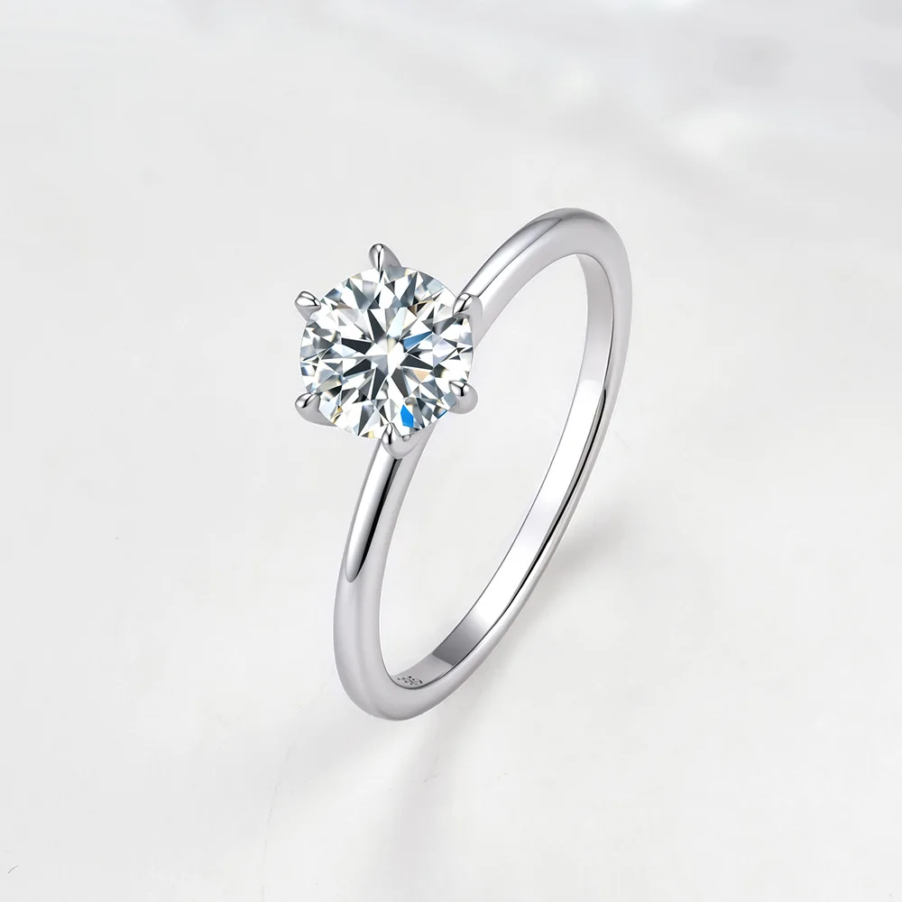Dave&di S925 Pure Silver Round 1-carat Moissanite Ring For Women In Europe And America Exquisite And Luxurious Design Proposal