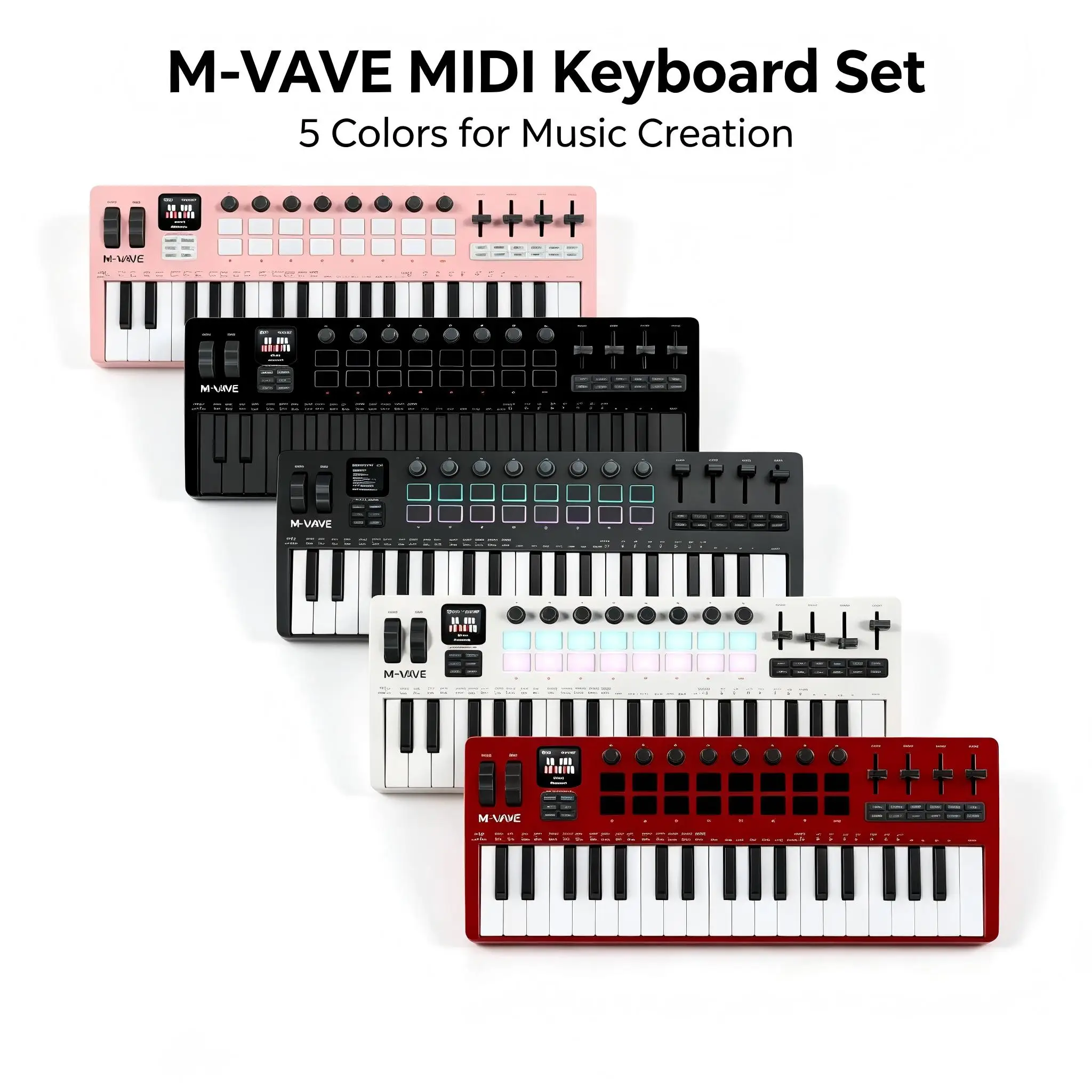 Available in Five Colors: Black and White, Pink, Black, White, and Red. M-VAVE SMK37PRO Professional MIDI Keyboard—37-Key Wireless Bluetooth Music Composition and Production Synthesizer