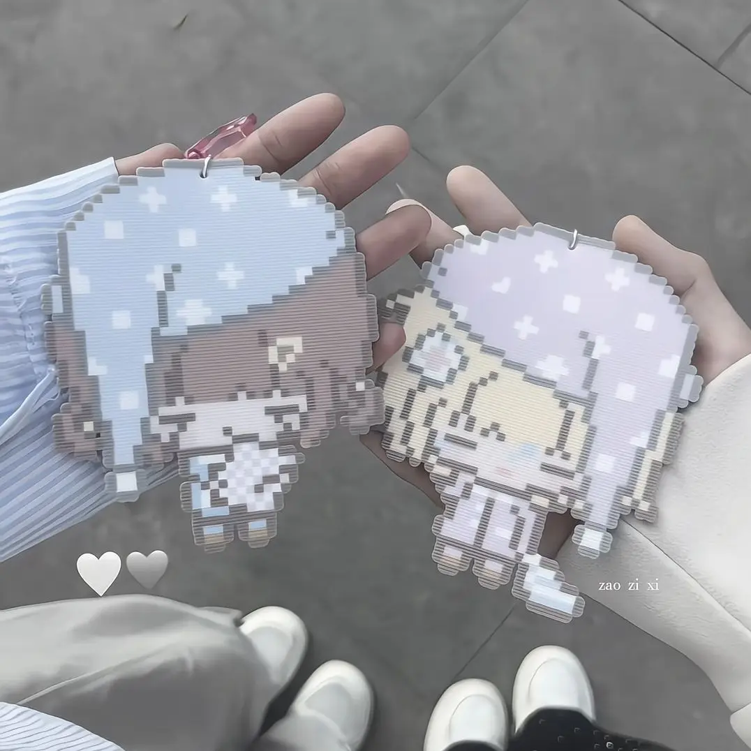 INS Cute Pixel Cartoon Character Acrylic Keychain Couple Matching Bag Pendant Kawaii Game Backpack Charm Gift For Women Jewerly