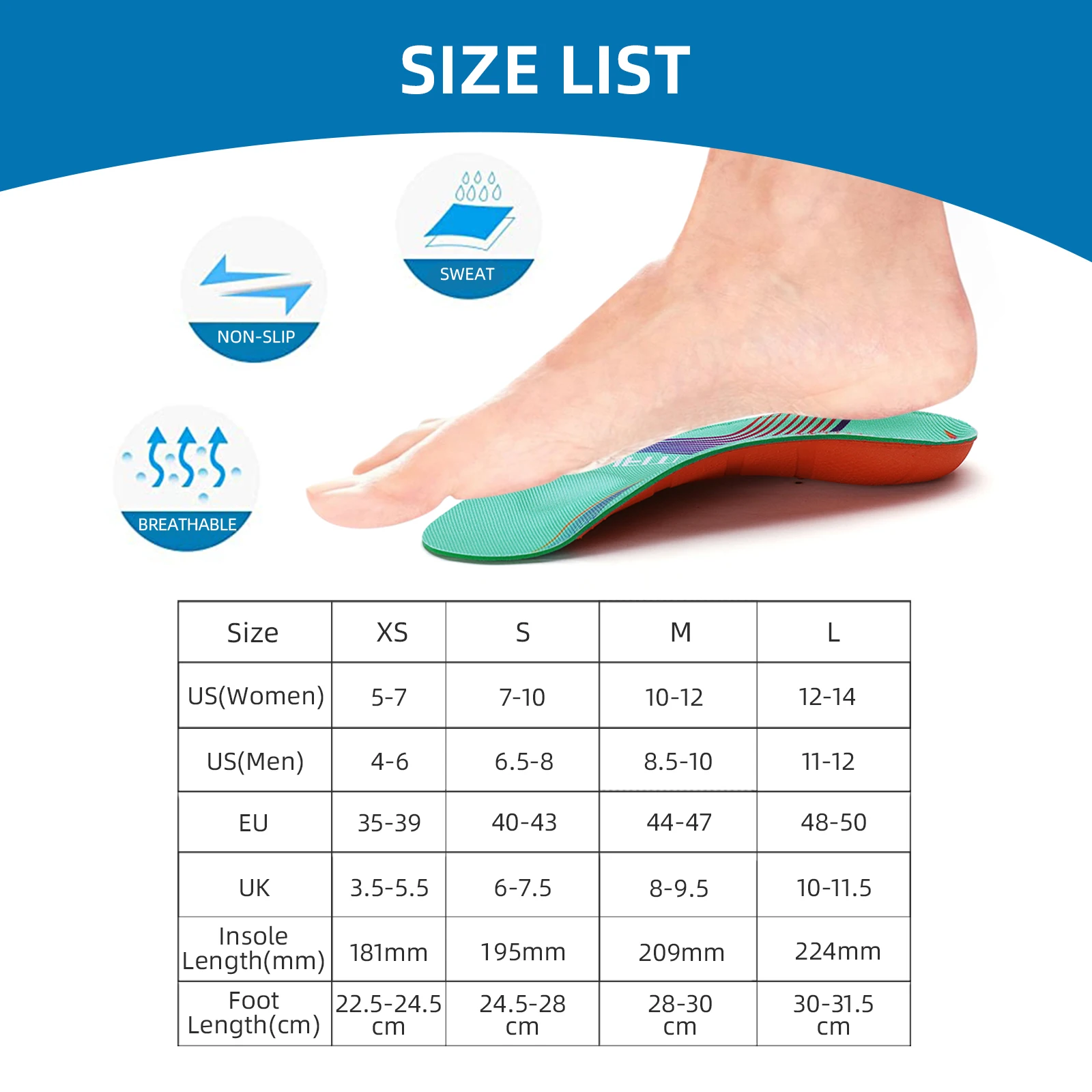 Orthotics Arch Suporte Palmilhas, Inserções Sneaker, Fascite Plantar, Dor no Calcanhar Spur, Pés Chatos, Ortopédica Esporte Sapato Sole, 1/2 Comprimento