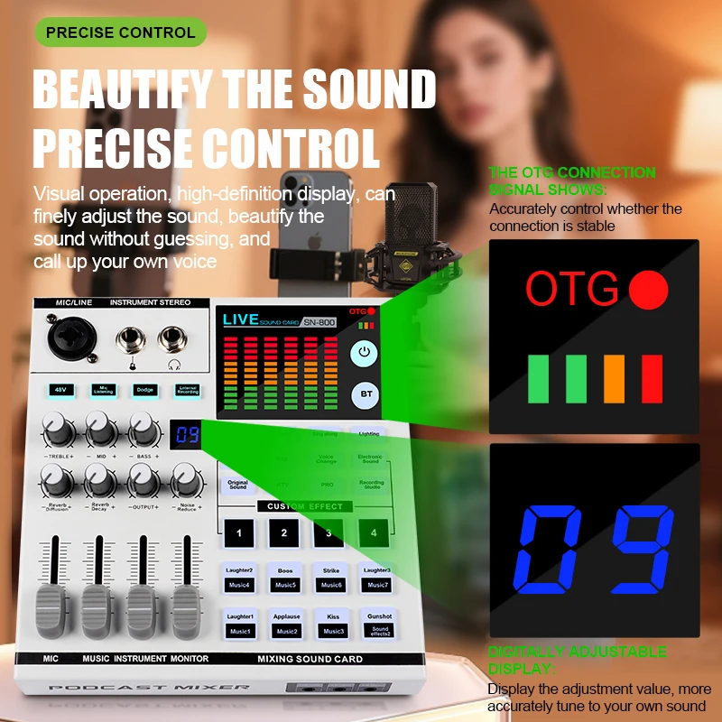 GOOERMI SN800 USB Audio Interface Sound Card with Bluetooth 48V Phantom Power Podcast Mixer for PC Studio Recording Live - view 5