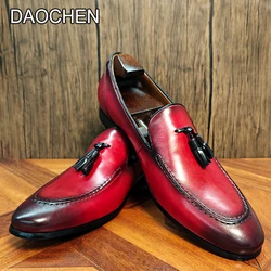 Luxury Brand Men Loafer Shoes Genuine Leather Bespoke Tassel Slip On Social Mens Casual Shoes Wedding Office Dress Shoes For Men