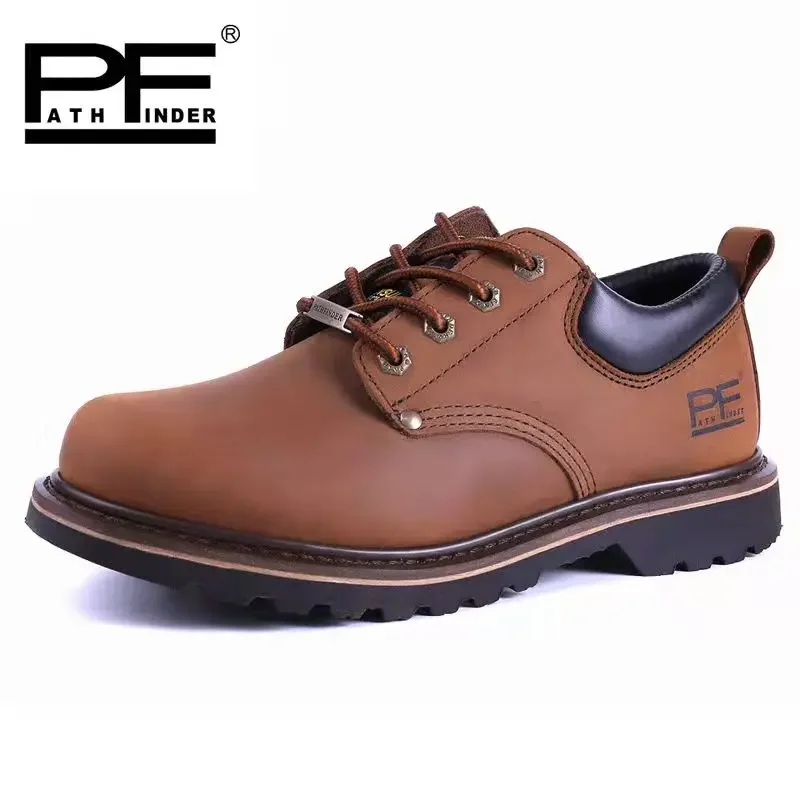 Men's Genuine Leather Motorcycle Boots Casual Leather Shoes Work Safety Boots Fashion Western Ankle Oxford Boots Goodyear-weld