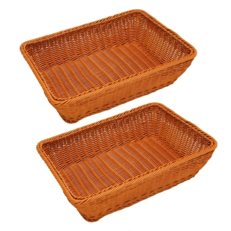 

2 Pcs Hand-Woven Rattan Woven Bread Basket,Wicker Food Serving Basket For Fruit,Vegetables,Home Kitchen,Restaurant,Etc