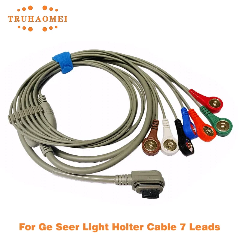 ECG 5 Leads 7 Lead wires Holter Cable for GE Seer Light Holter Recorder 16 Pin 2008594-001 or 2008594-002 Snap 2 or 3 Channels