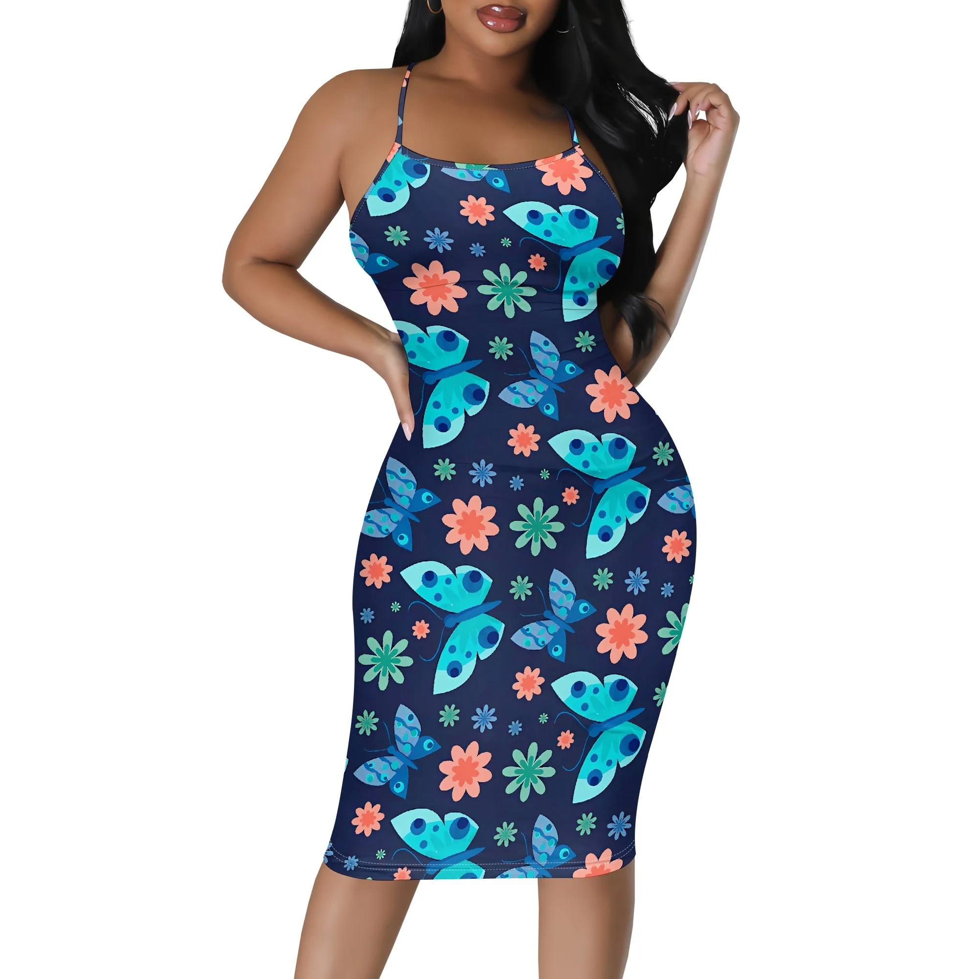 

Women's clothing 2025 spring/summer new custom casual loose floral print hollow suspender butterfly dress