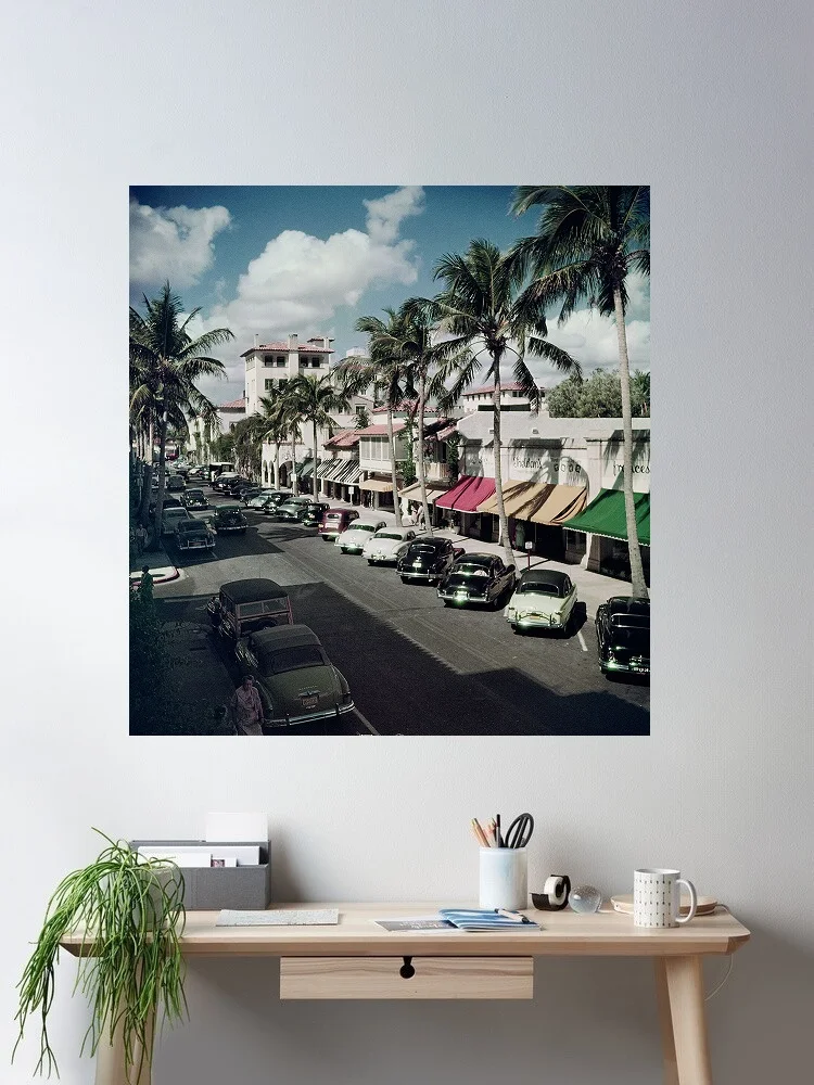 Slim Aarons 'Palm Beach Street', Print Art Canvas Poster, Living Room, Home Wall Decor Picture