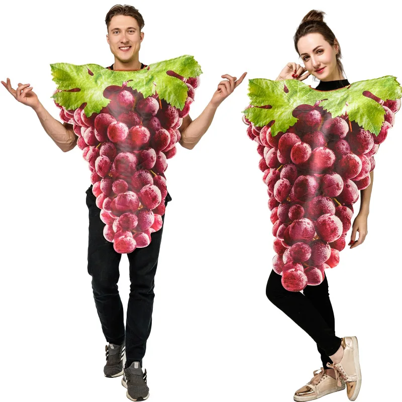 

Funny Couple Model Grape Jumpsuit Halloween Spoof Fruit Performance Costume Stage Play Party Festival Play Costume