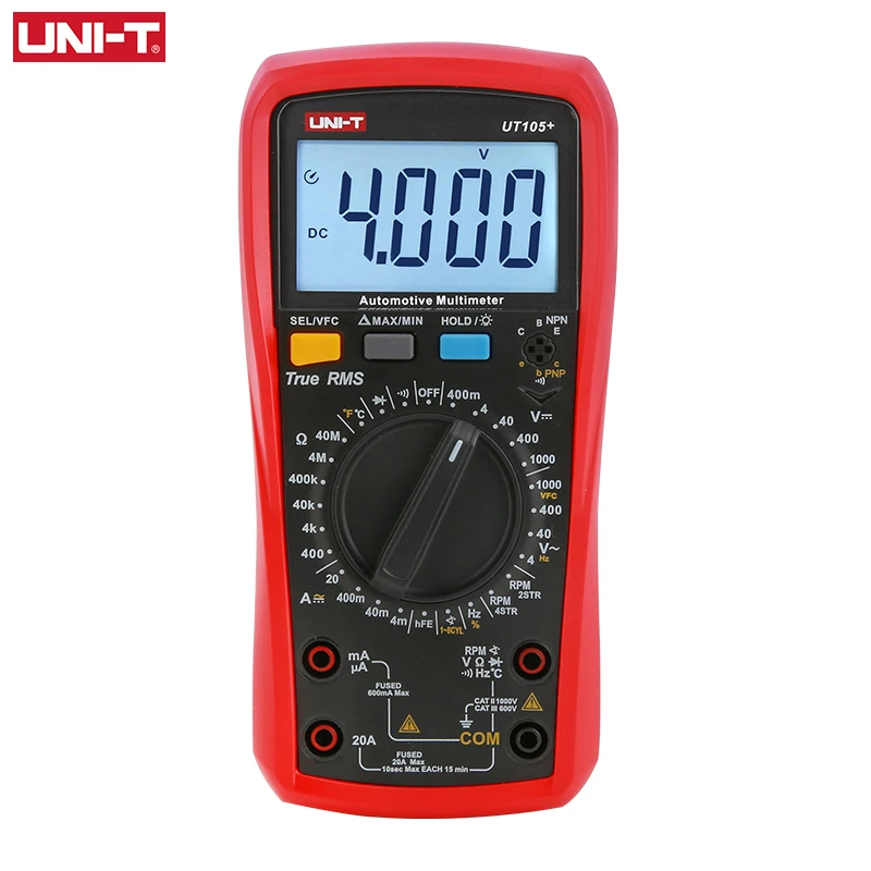 UNI-T Automotive Digital Multimeter UT105+ UT107+ 1000V AC DC Voltmeter Ammeter Capacimeter Temperature Tester Frequency Meter