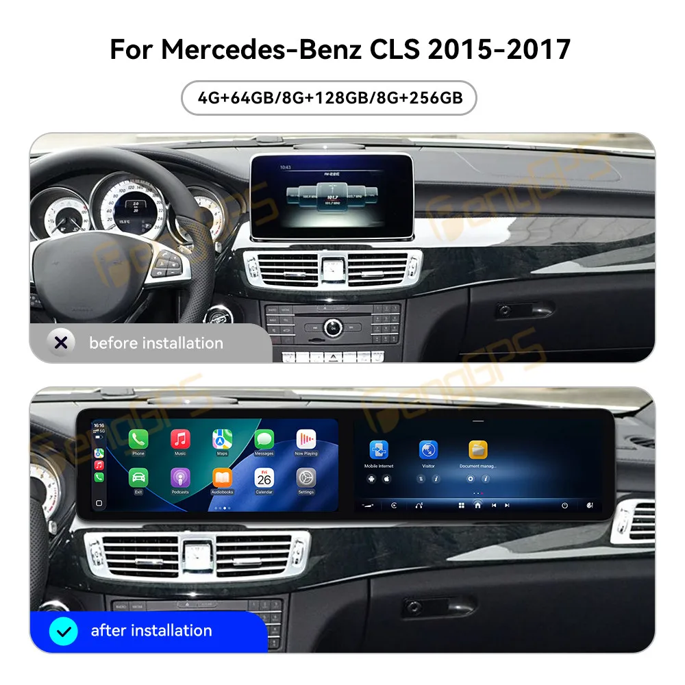 

Dual Screen 12.3" Android 13 CarPlay Car Radio For Mercedes-Benz CLS 2015-2017 Touch Screen Multimedia Player GPS Navigation DSP