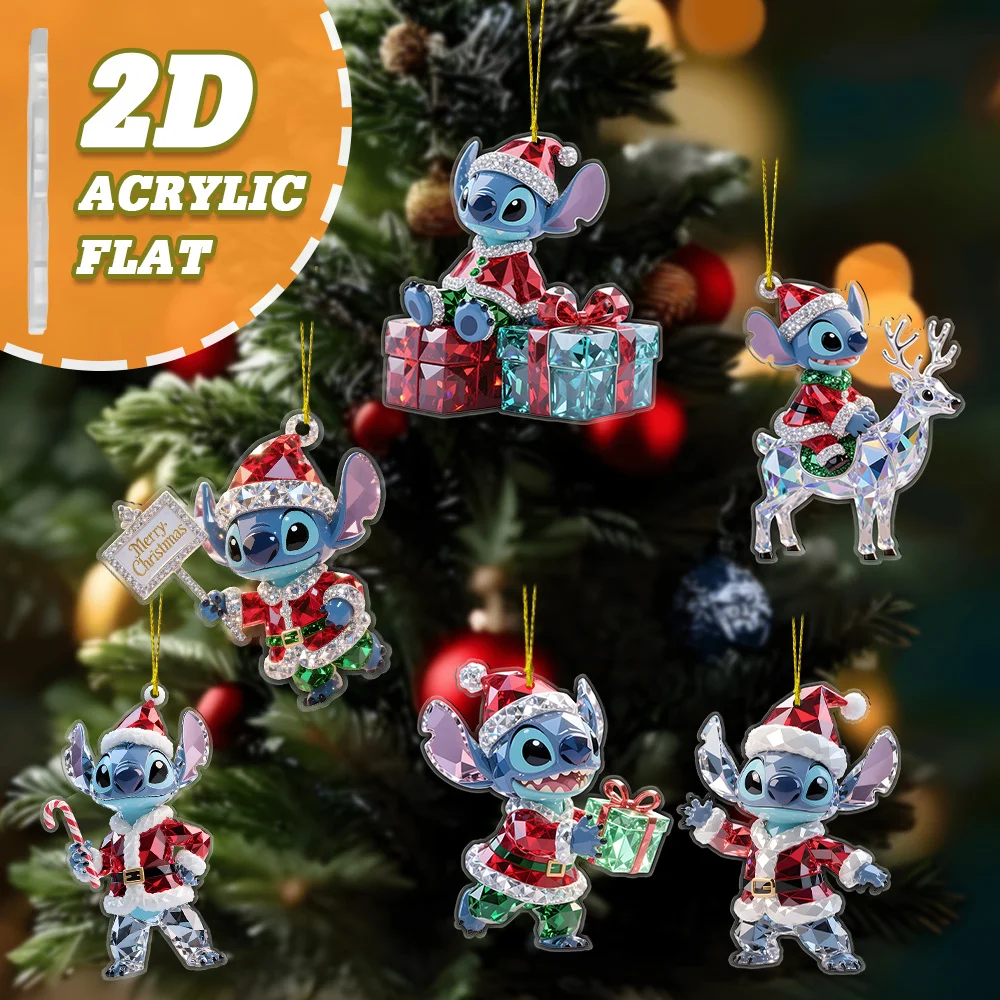 Disney Stitch 6 adornos navideños acrílicos: decoración de estrellas para árbol/puerta/ventana, juego de regalo navideño irrompible y no tóxico