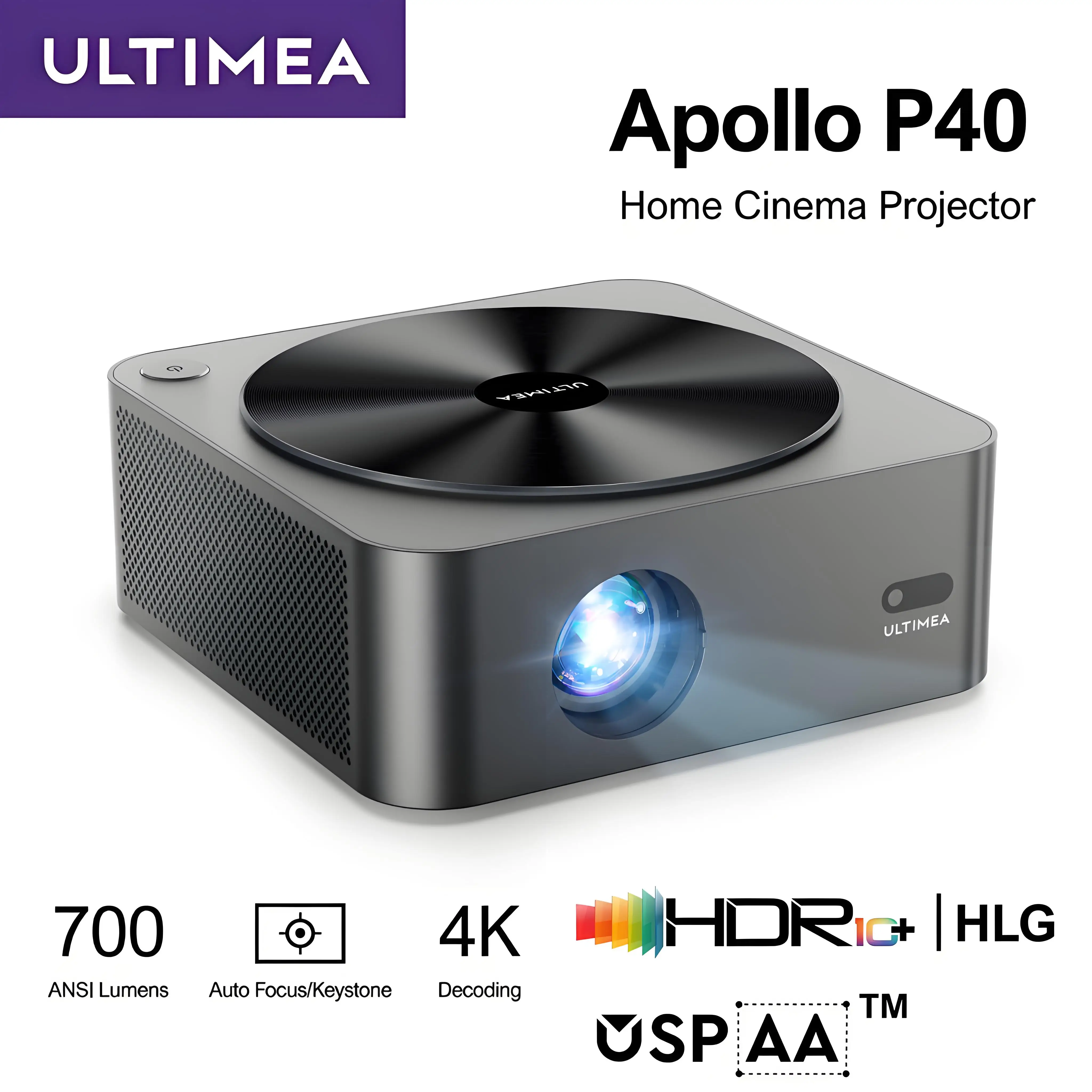 Projektor ULTIMEA Apollo P40 Native 1080P, 700 ANSI lumenów, dekodowanie 4K, automatyczne ustawianie ostrości i korekcja trójkątnego zniekształcenia 6D, dwuzakresowe WiFi
