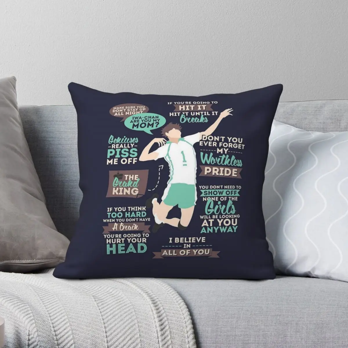 Haikyuu The Grand King Square Pillowcase Polyester Linen Velvet Pattern Zip Decorative Pillow Case Sofa Seater Cushion Cover