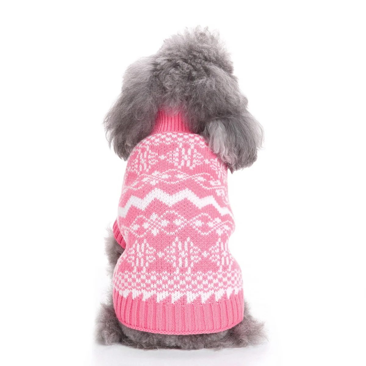 

Fashion Pet High Collar Sweater Pink L Durable Knitted Warm Winter Clothes Easy on Off Christmas Festival Photo Gift