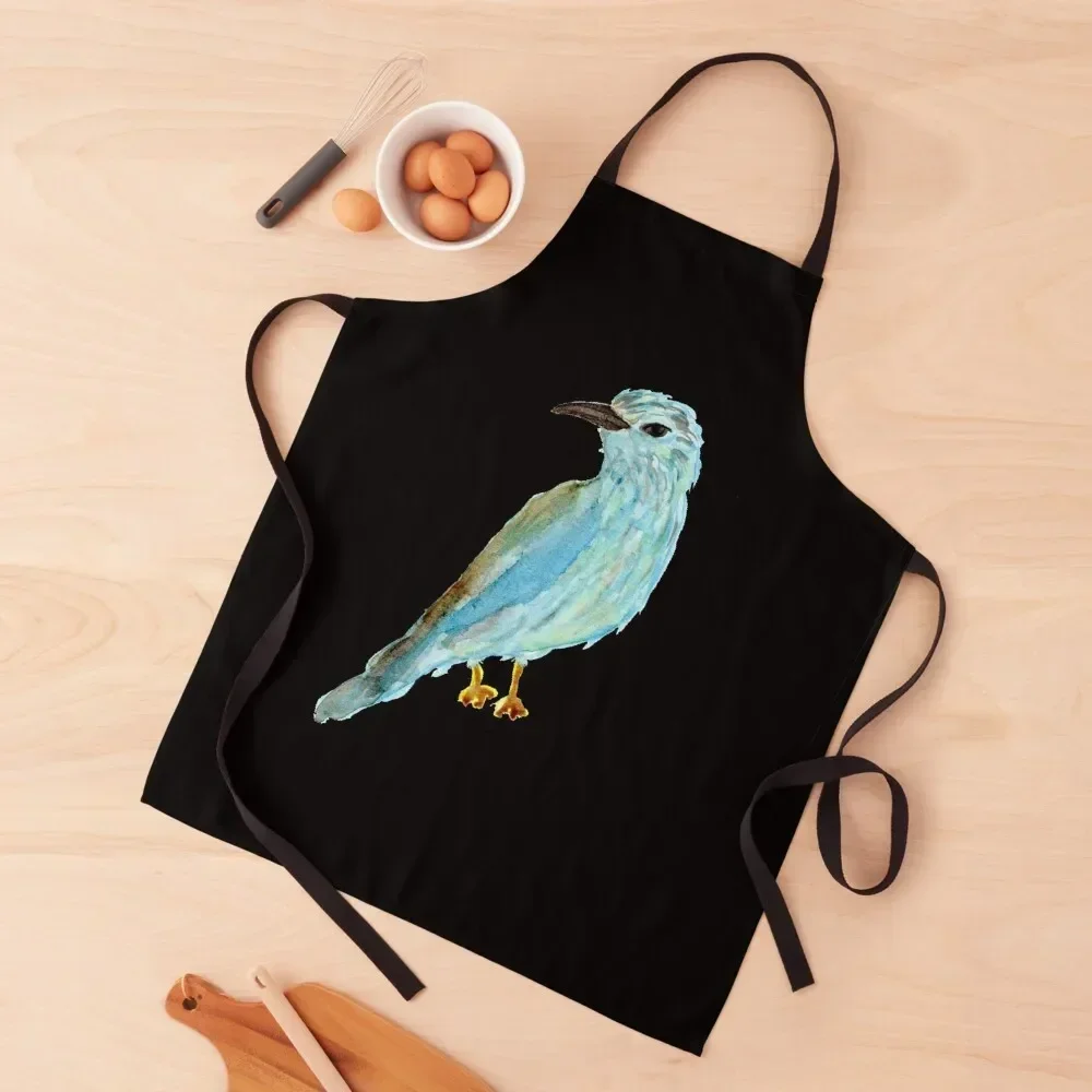 Blue Bird Watercolor Design w black background Apron Utensils For Kitchen Kitchenware Kitchens Men japanese woman Apron