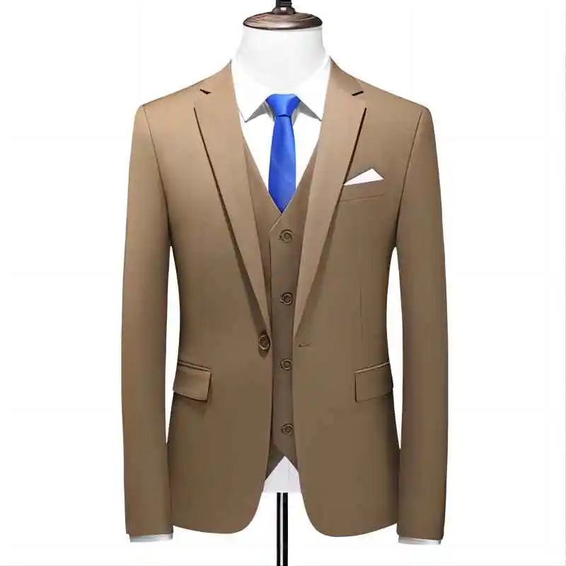 Traje P094 para hombre, traje de un botón, talla grande, tres piezas, color sólido, traje de novio, vestido de novia