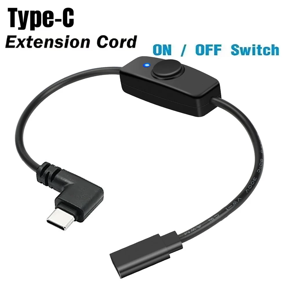 90 Degree USB Type C Switch Power Cable,Short 35cm USB C Female to Male Extension Charging Cord with On Off Switch For 5V Device