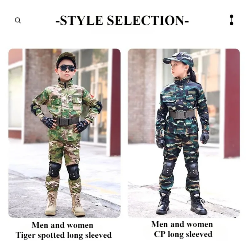 Tactical Military Uniform for Children's Day Camouflag Disguise Adult Halloween Costume for Kid Girl Scout Boy Soldier Army Suit