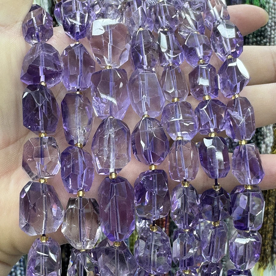 High Quality Natural Amethyst Handmade Lrregular Faceted Loose Clear Crystal For Jewelry Making DIY Bracelet 15''13-18mm