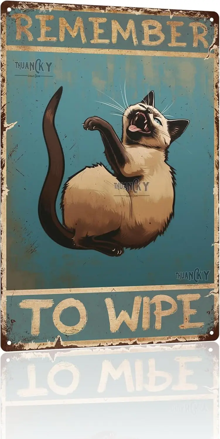 Aluminum Vintage Tin Signs Remember to Wipe Sign Funny Cat Vintage Metal Tin Signs Bathroom Wall Decor Love Cats Wall Art S sign