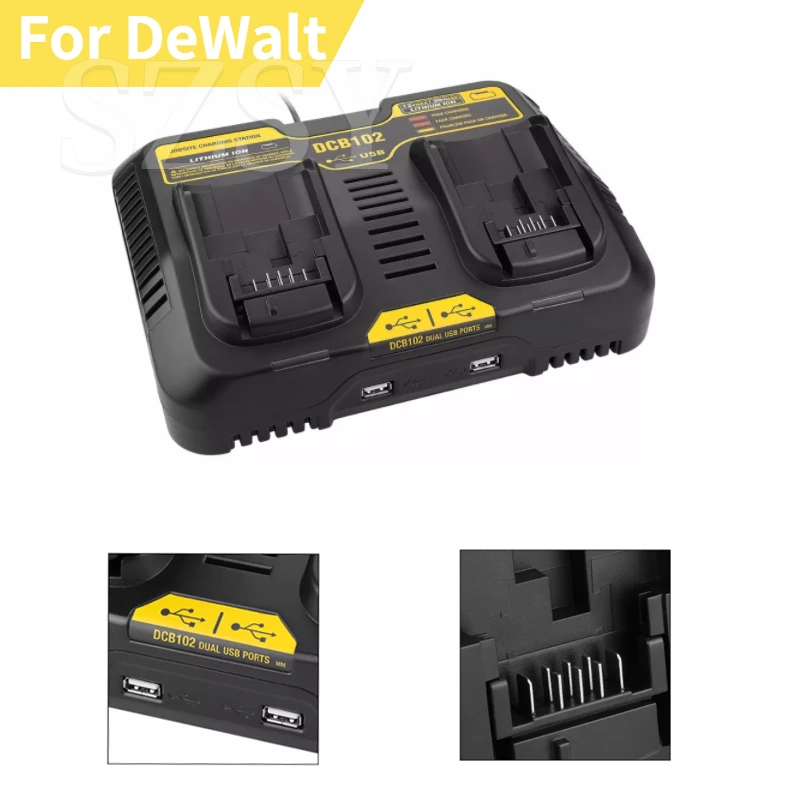 

Hot Double Charging Postion With Dual USB Port DCB102 Li-ion Battery Charger For DeWalt 12V 14.4V 18V 20V DCB200 DCB201 Fast