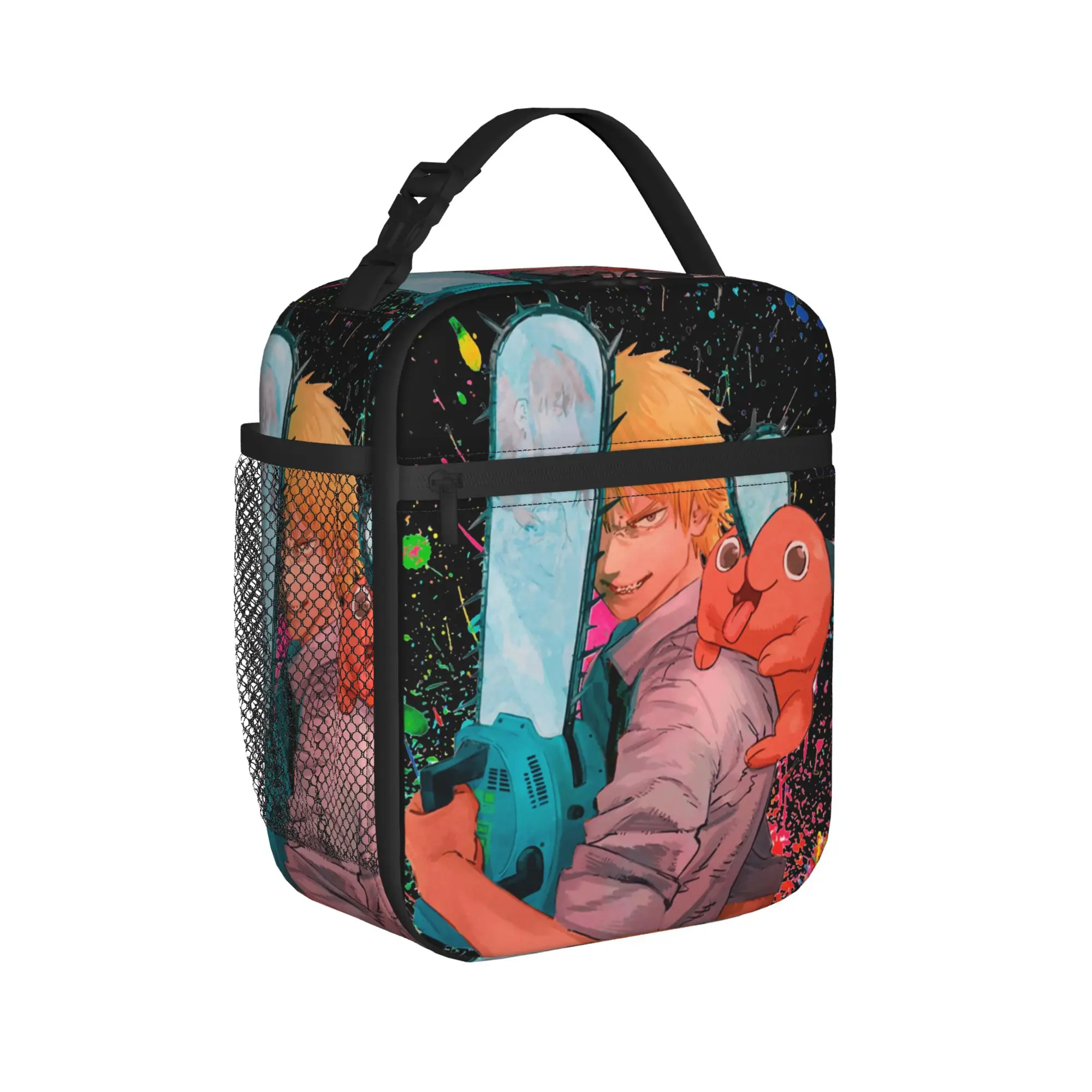 C-Chainsaws Man Insulated Lunch Bag Thermal Bag Reusable,Meal Container Denji Pochita Large Tote Lunch Box Food Storage Bag