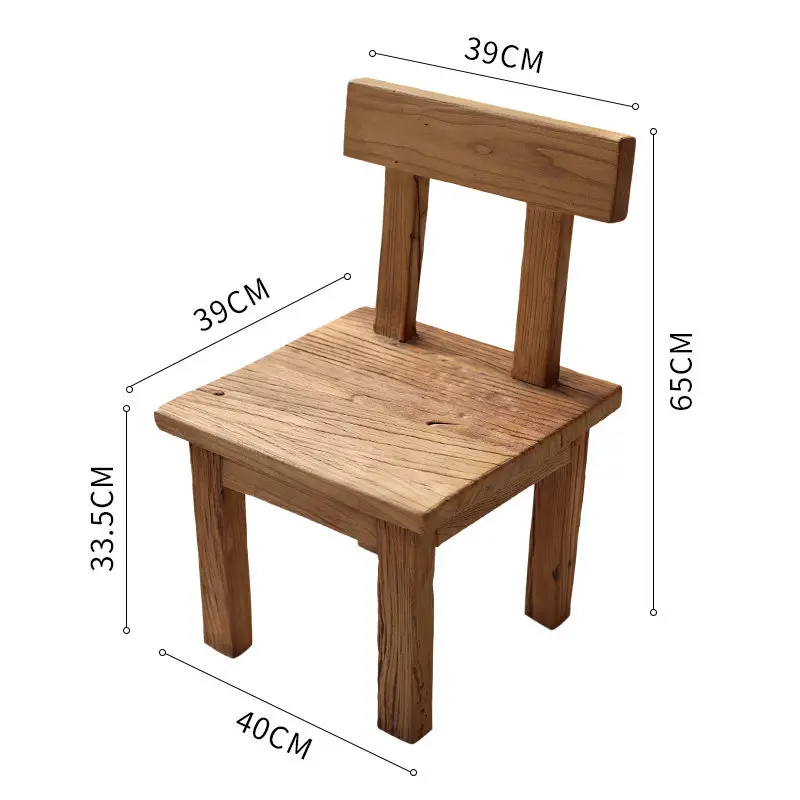 Vintage Elm Wood Backrest Stool Chinese Style Low Dining Chair Retro Wooden Bench Traditional Home Seat for Shooting Props