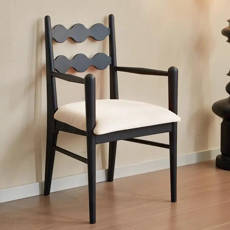 

Medieval solid wood dining chair household leisure living room soft bag makeup stool back chair armrest dining table chair small