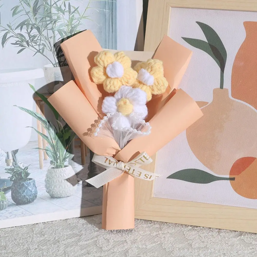 Fake Flowers Crochet Flowers Hand Woven Handmade Artificial Flower Potted Plant Romantic Sweet Woven Simulated Flower
