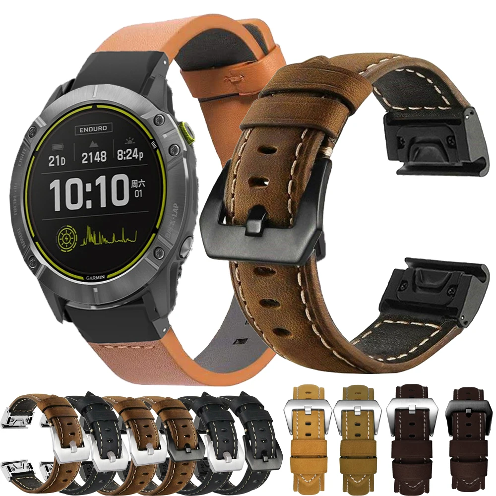 Genuine leather watchbands for Garmin Fenix 5 5XPlus 7 7X 6X 6GPS Sapphire Forerunner 255 965 745 Quick Release 22/26mm Strap