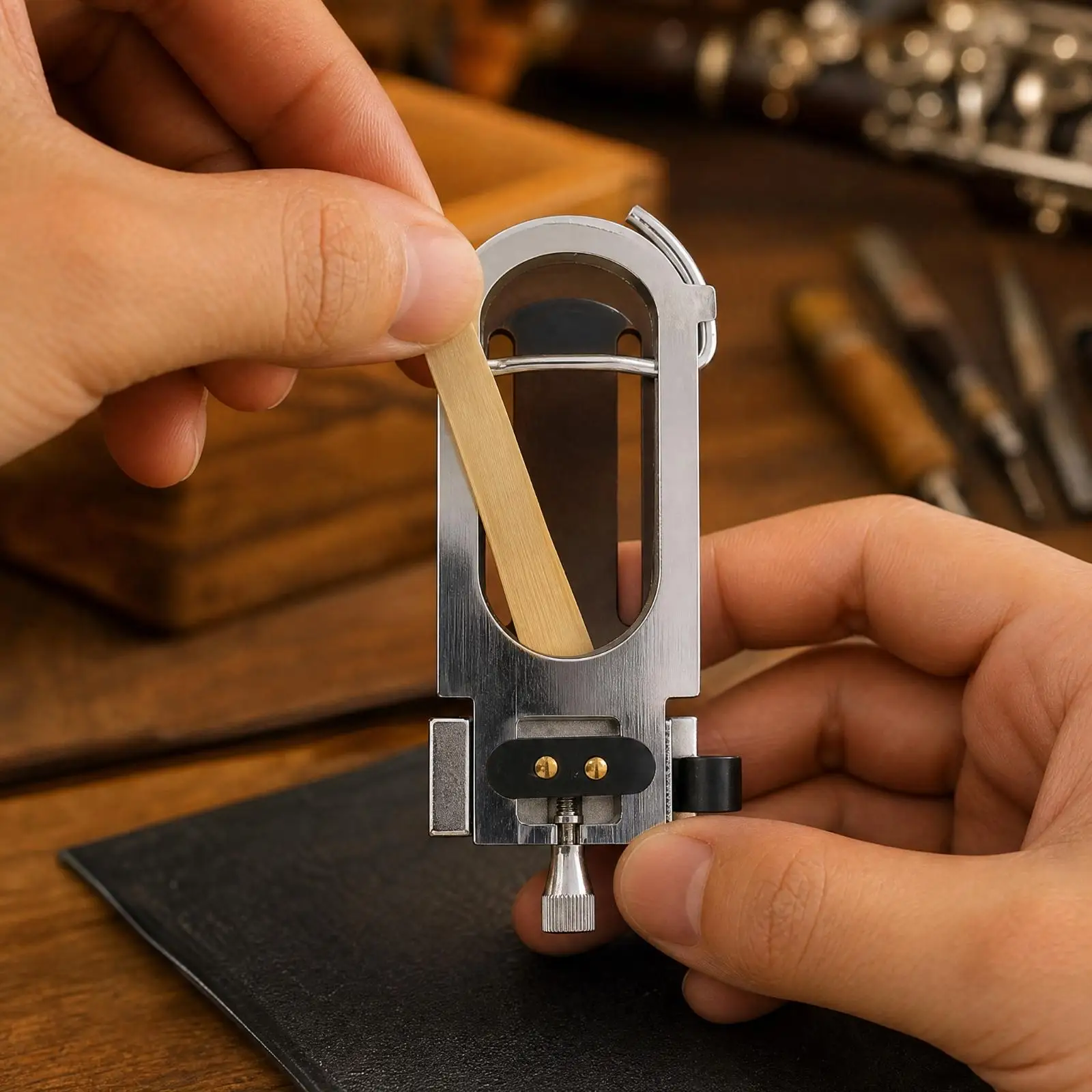 Professional Woodwind Reed Trimmer for Saxophone Zinc Alloy Cane Adjustment Tool with Knob