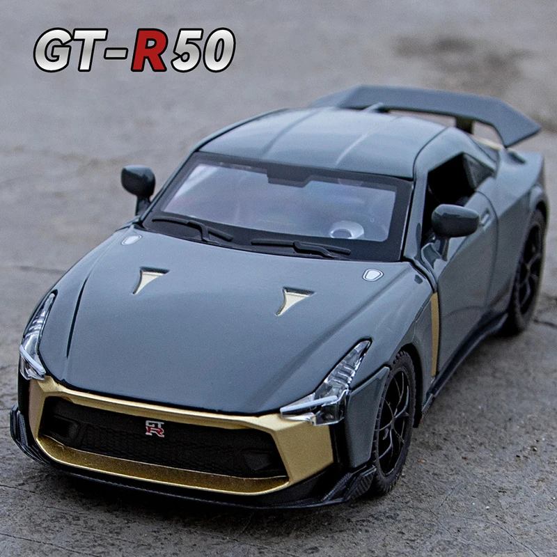 موديل سيارة لعبة Diecast من نيسان GTR50 ، سبيكة سوبركار ، سحب خلفي ، ضوء صوت ، مجموعة هدايا ، 1:32