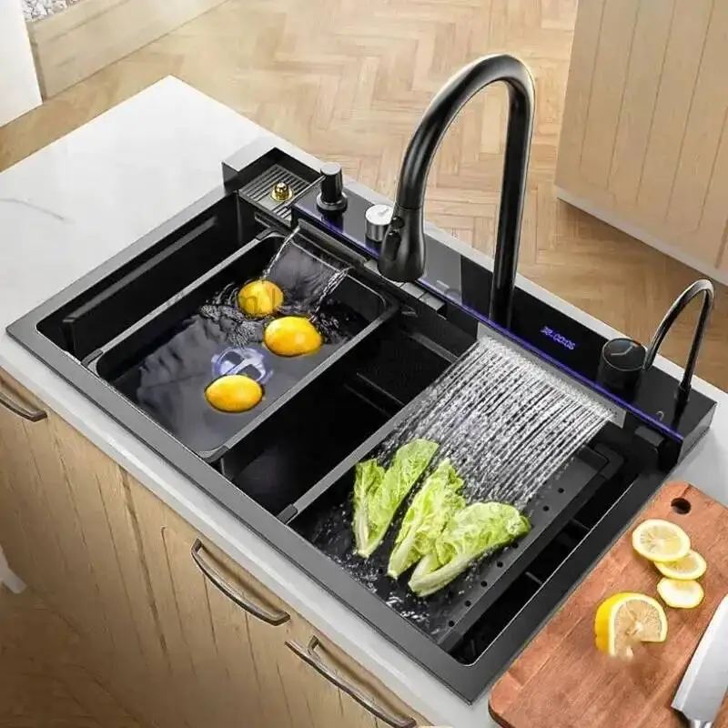 

Creative Smart Kitchen Sinks for Apartments Modern Metal Multi-functional Sinks Luxury Household Kitchen Sinks for Rental Houses