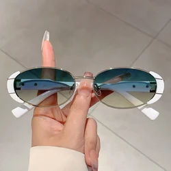 KAMMPT Vintage Oval Sunglasses Men 2024 New Metal Rim Gradient Multi-color Shades Women Trendy Stylish Brand Design Sun Glasses