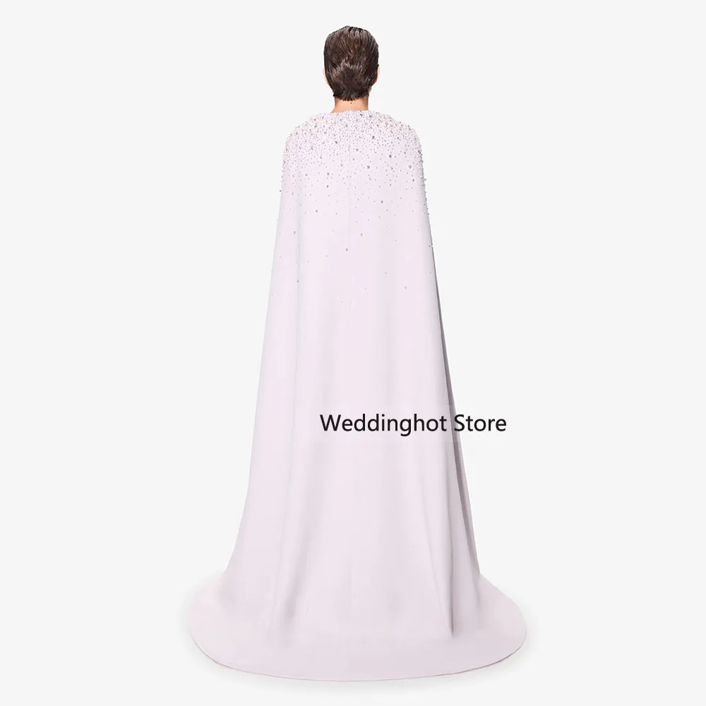 Vestido de noite de luxo personalizado, miçangas, gola redonda, mangas, capa, vestidos de noite modernos para mulheres, elegante, formal, 2026