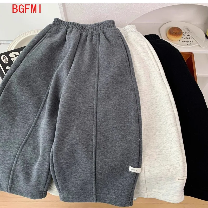 High Quality Children's Casual Beige Gray Pants Straight Leg Autumn Winter Kids Long Trousers Baby Pure Color One-Piece Velvet