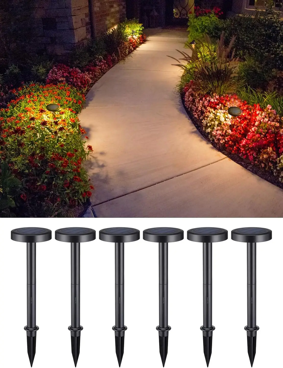 2CCT Solar Landscape Pathway Lights Outdoor Lights for Garden, Sidewalk, 2700K Soft White /4000K Cool White, Pack of 6