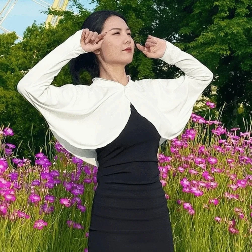 

Solid Color Summer Sunscreen Shawl Long Sleeve Thin Ice Silk Cape Crop Top Arm Sleeves Sun Protection Clothing Short Jacket