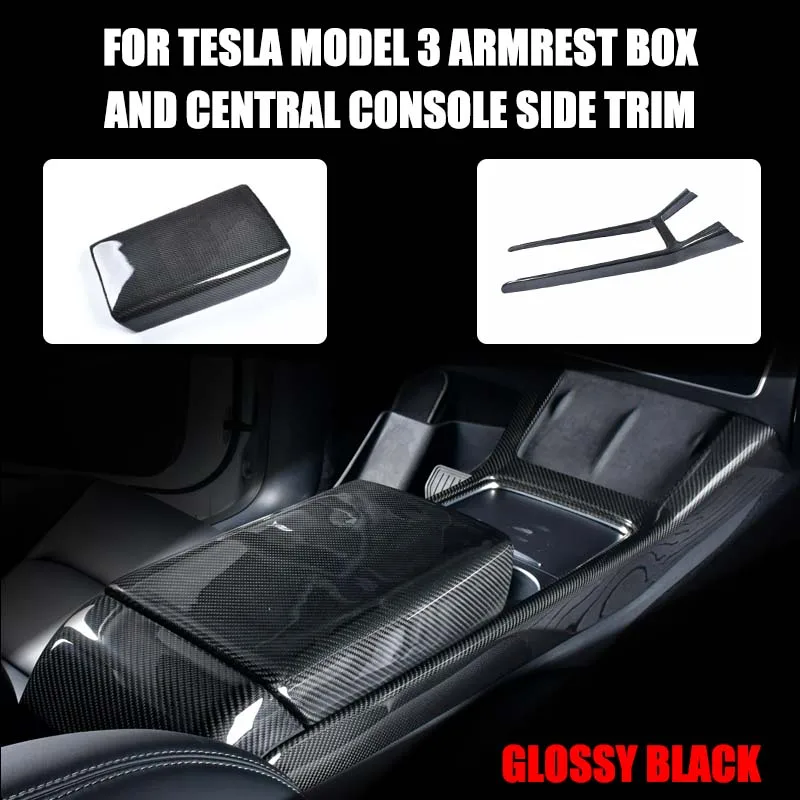 

For Tesla Model 3 Interior Modification Accessories Model3 Model Y 2017-2023 Central Control Real Carbon Fiber Armrest Box Cover