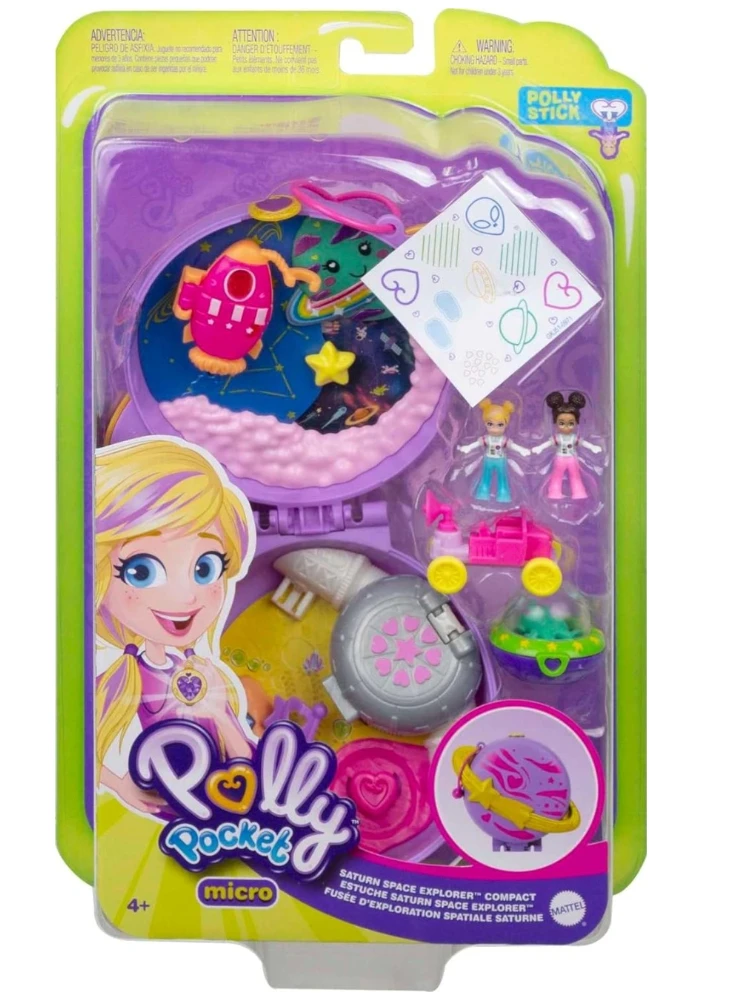 New Surprise Doll Polly Pocket Playset Travel Toy with 2 Micro Dolls Saturn Space Explorer Compact Holiday Gift for Girls