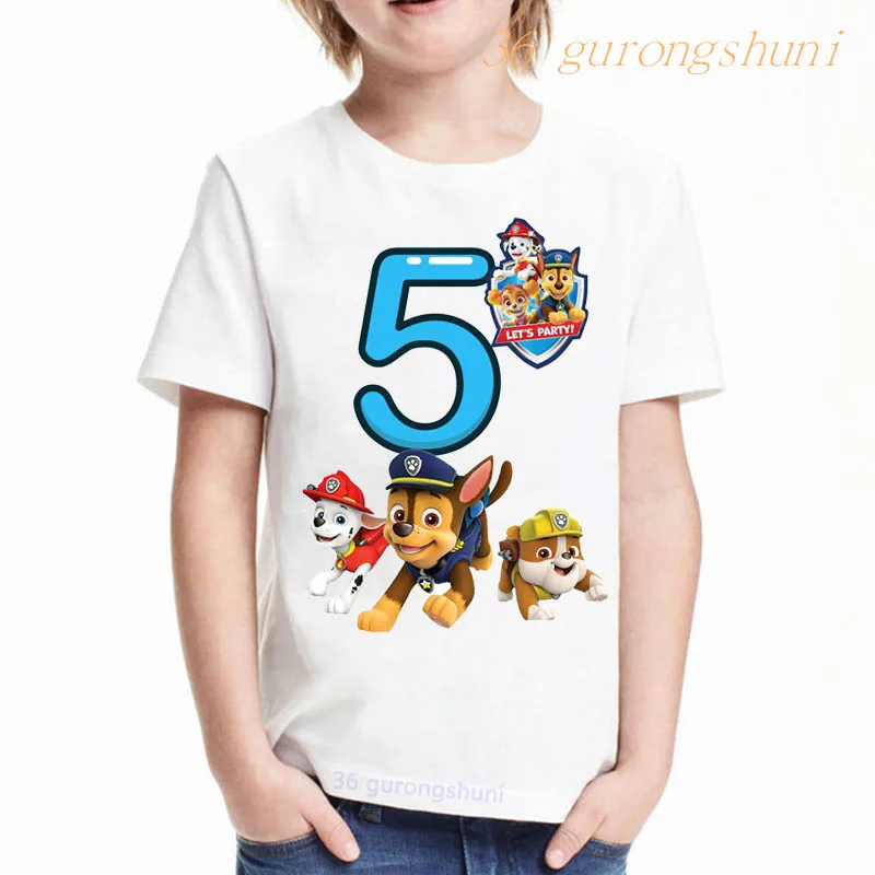 Kid 3 4 5 Birthday T Shirt Cartoon Paw Tshirt boys girls Child Clothes Graphic Mashall Ryder Sky Dog T-shirts Children Clothing