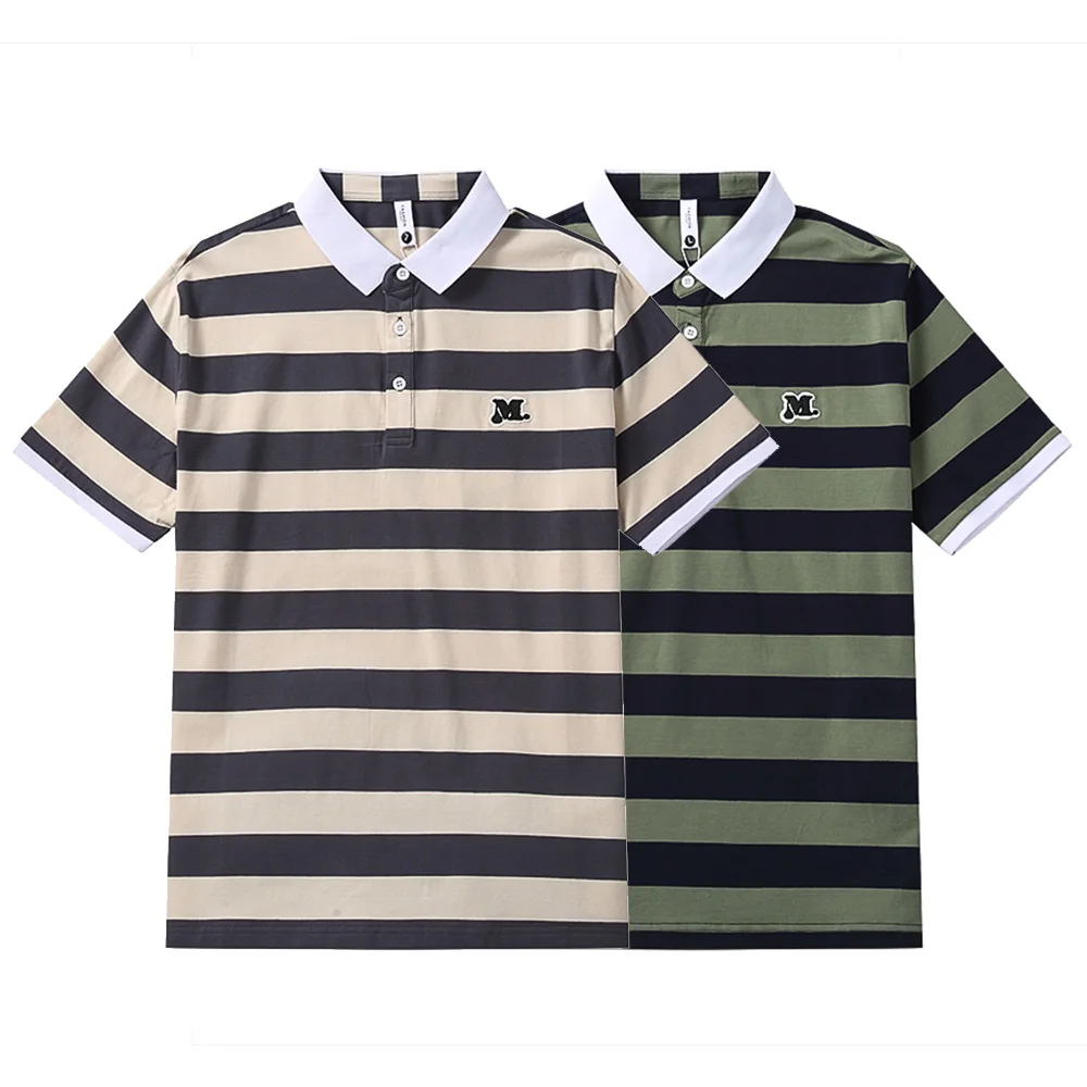 

AISHUNP Short Sleeve Men's Polo T-Shirt Fashion Summer Cotton Slim-Fit Striped Polo Shirts Golf Wear Men