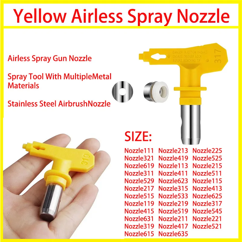 Airless Spray Gun Nozzle Spray Tool With Multiple Metal Materials Stainless Steel Airbrush Nozzle Yellow Airless Spray Nozzle