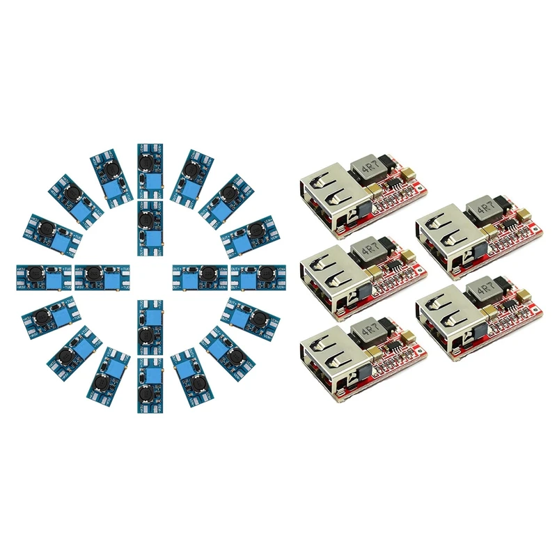 20X MT3608 DC Voltage Regulator Step Up Dc Boost Converter Power Module(A) & 5X DC-DC Buck Converter USB Charger Module