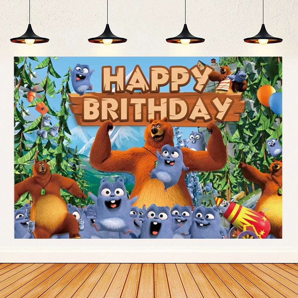Grizzy and The Lemmings Birthday Party Supplies Cartoon Decor Forest Bear Mouse Balloon Banner Backdrop Cake Topper Kid Gift