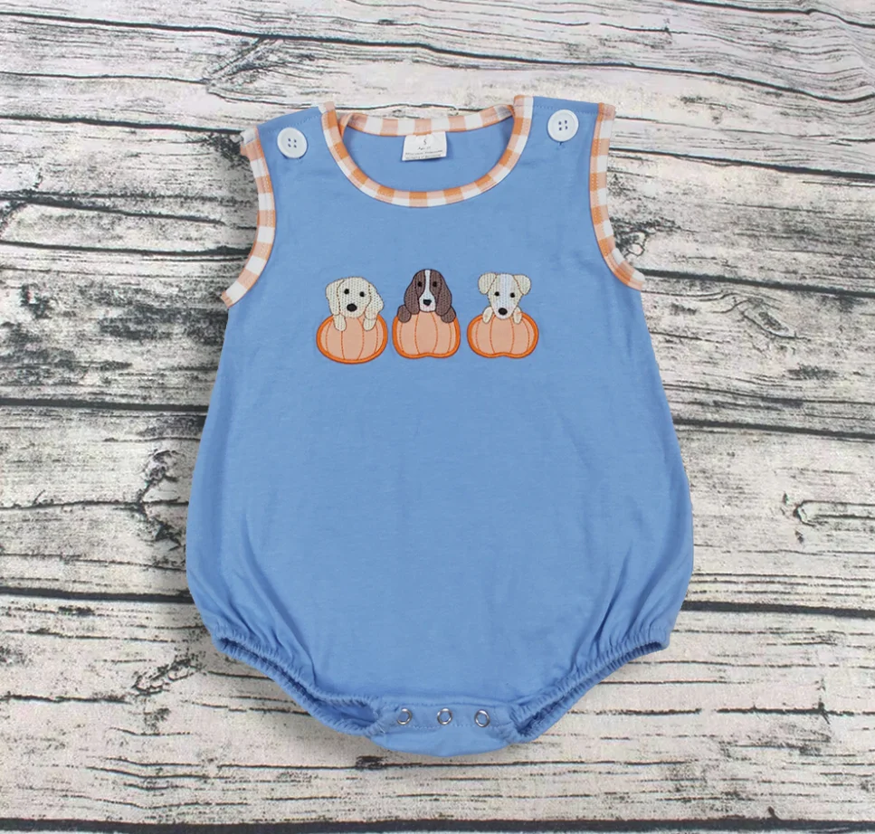 

Wholesale Children Embroidery Dogs Bows Pumpkins Romper Toddler Thanksgiving Boys Kids Newborn Coverall Bubble Cotton Bodysuit