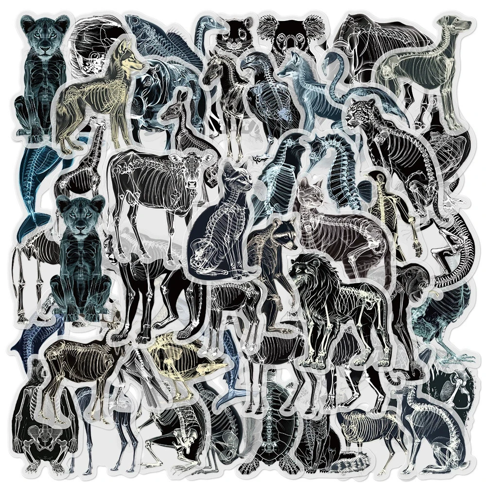 10/30/50pcs Transparent X-ray Animal Skeleton Stickers Cartoon Skull Sticker Luggage Notebook Phone Waterproof Decals Decoration