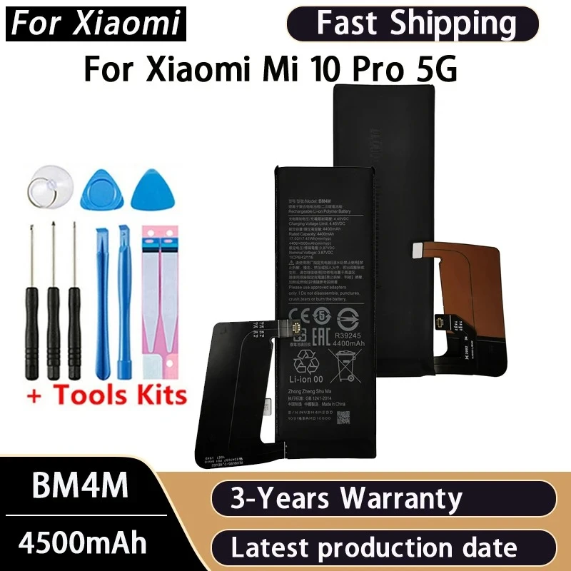 100% NEW 4500mAh Replacement Battery BM4M For Xiaomi Mi 10 Pro 5G 10Pro Genuine Phone bateria Batteries +Tools