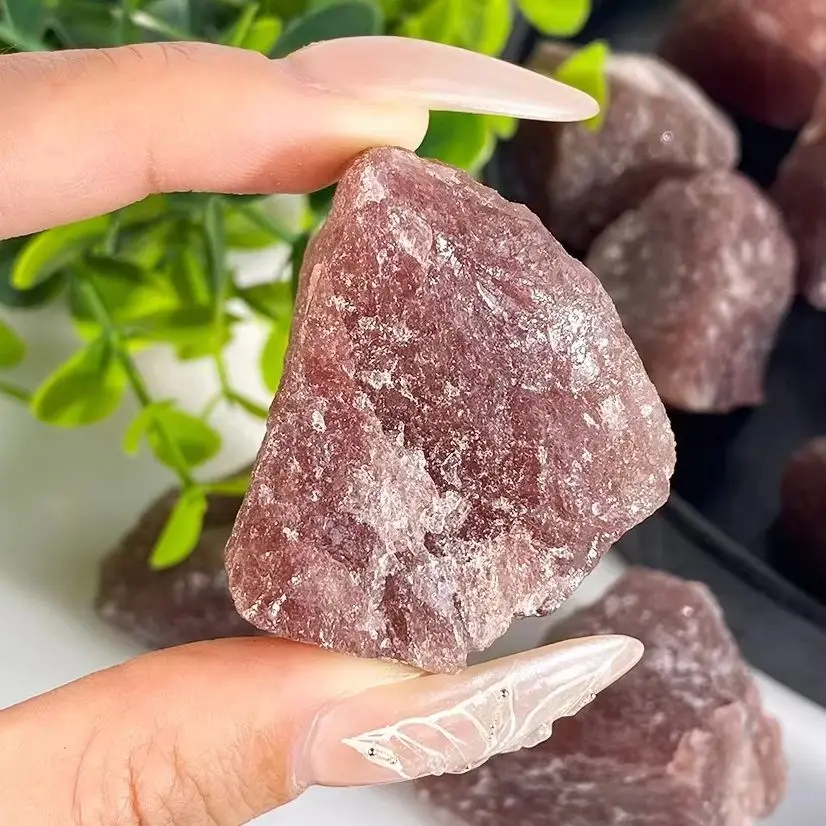 Natural Strawberry Crystal Quartz Raw Rough Tangling Jade Mineral Healing Crystals Reiki Specimens Collectible Home Decorter